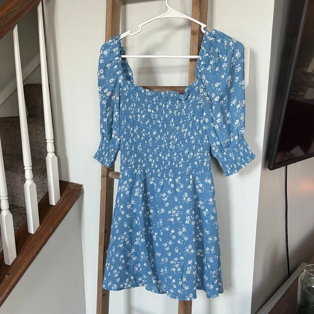 Reformation | Dresses | Reformation Blue Floral Long Sleeve Mini Dress |  Poshmark
